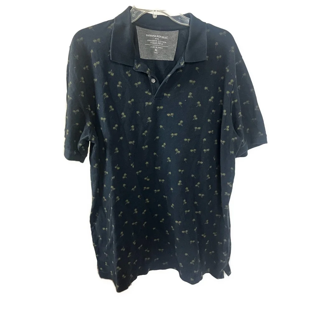 Banana Republic Men's Organic Cotton Pique Polo Tropical Palm‎ Print- XL Tall